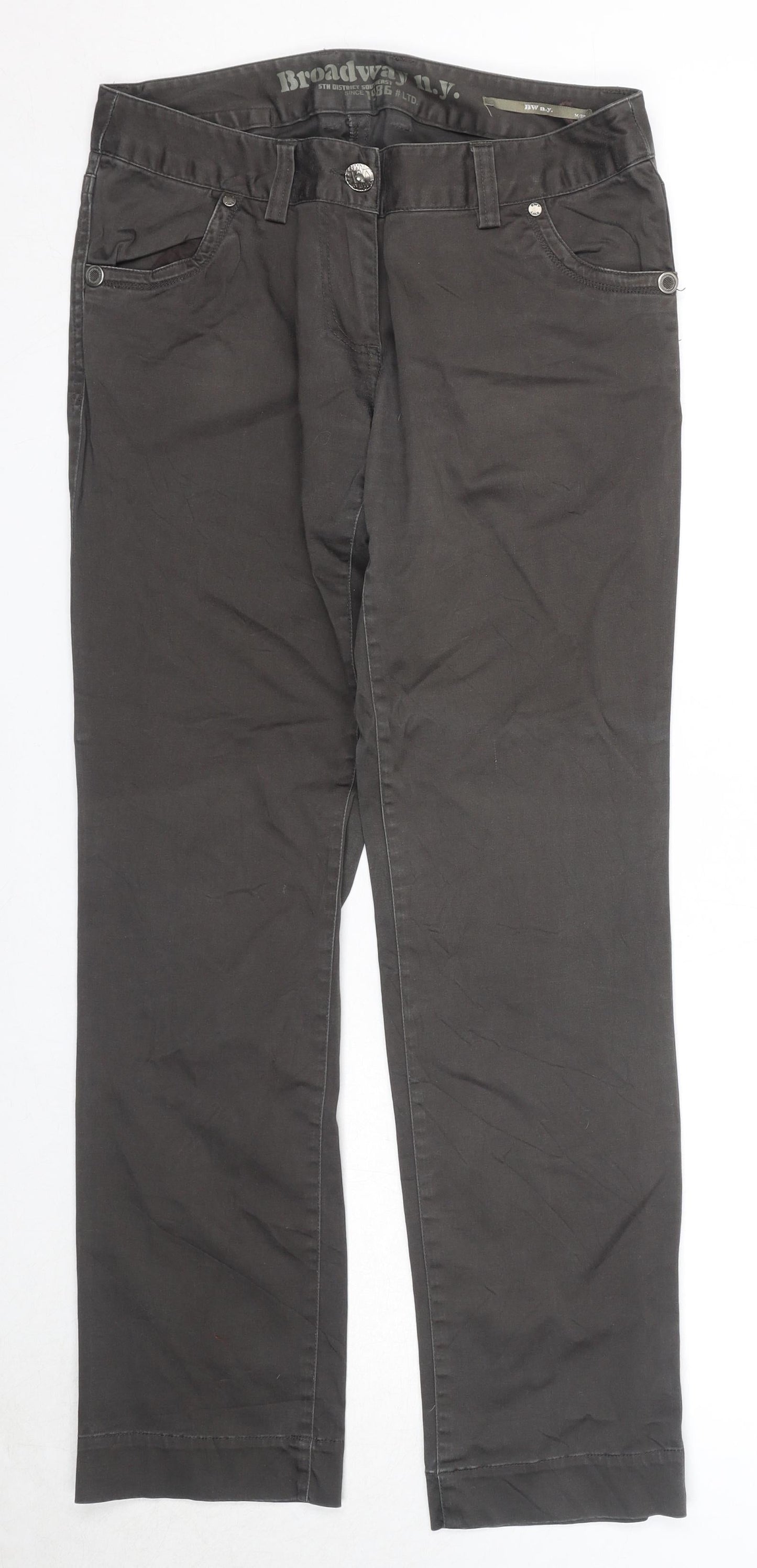 Broadway Womens Grey Cotton Trousers Size 10 Regular Zip