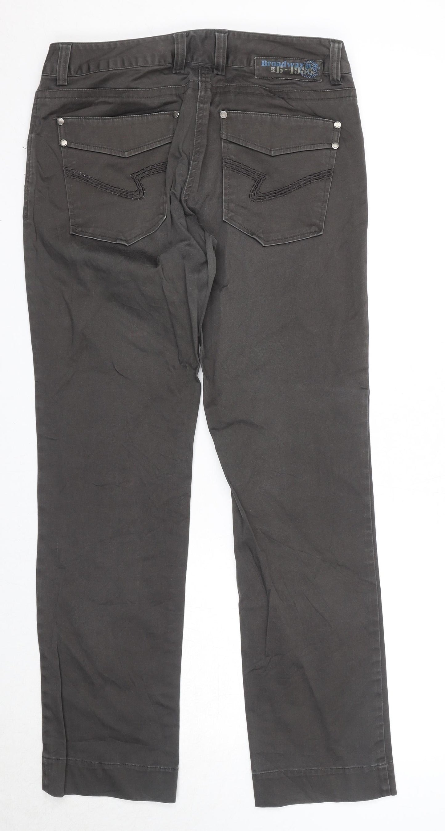 Broadway Womens Grey Cotton Trousers Size 10 Regular Zip