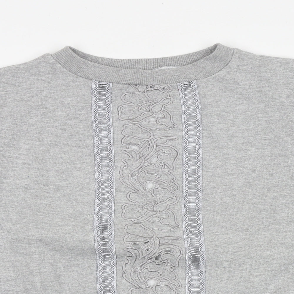 PARISIAN SIGNATURE Womens Grey Floral Cotton Pullover Sweatshirt Size 8 Pullover