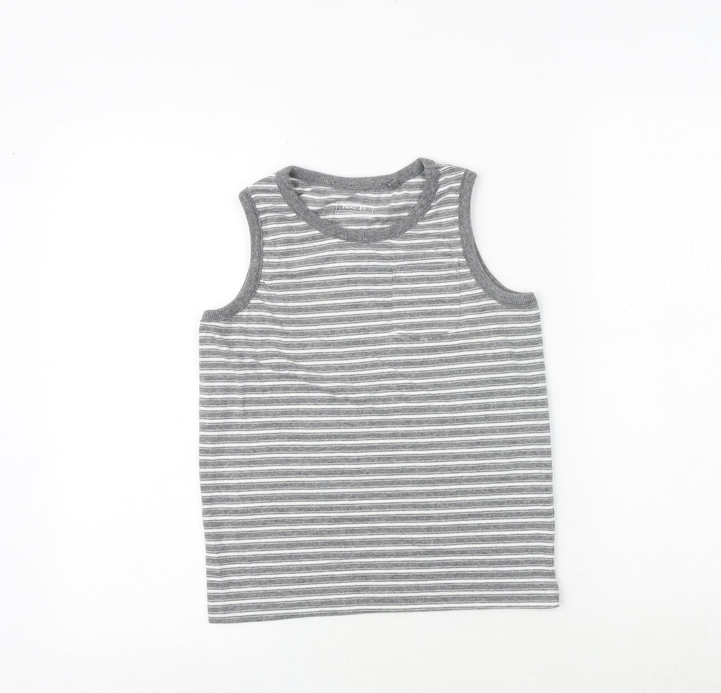 NEXT Boys Grey Striped Cotton Basic Tank Size 8 Years Round Neck Pullover
