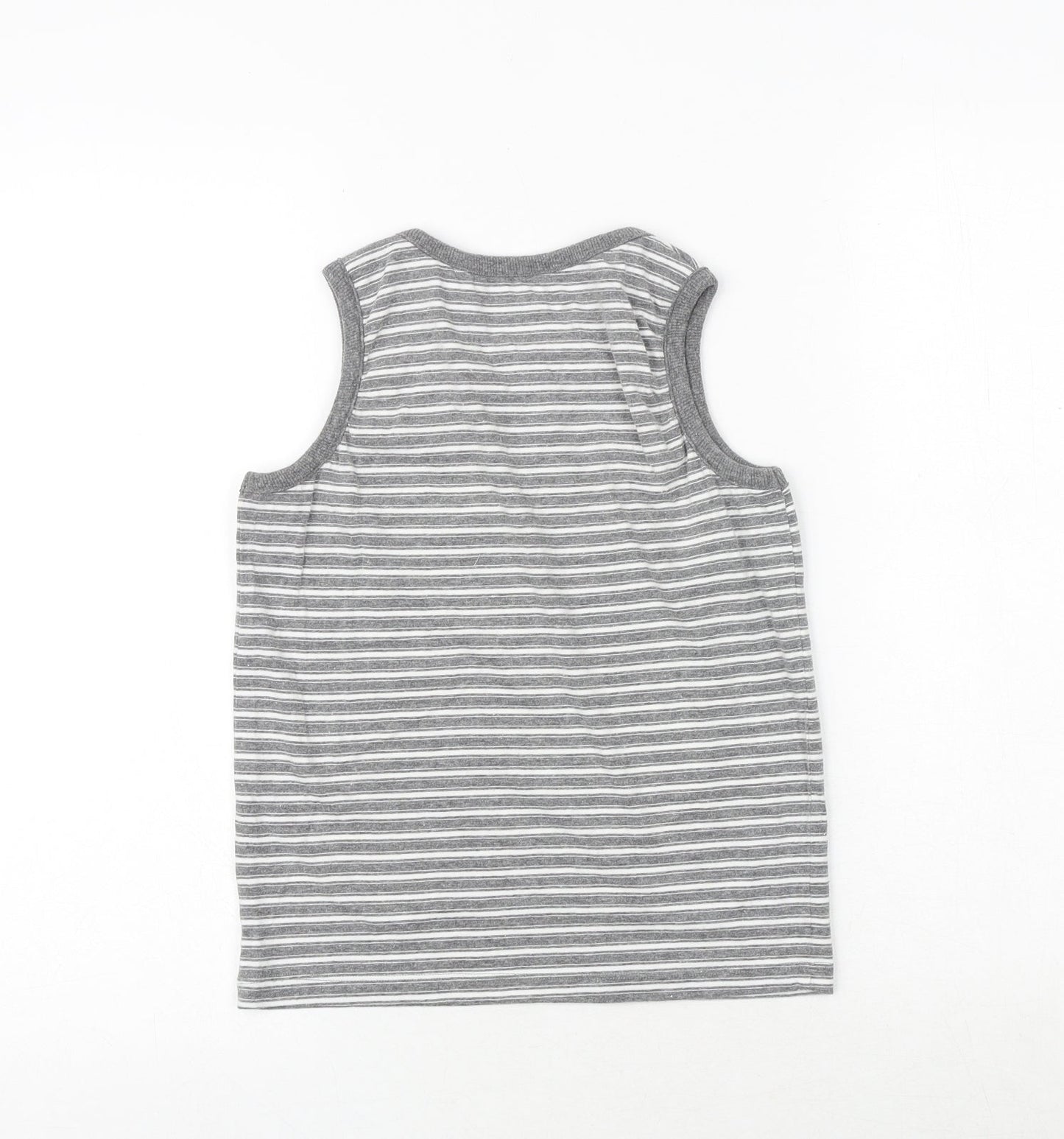 NEXT Boys Grey Striped Cotton Basic Tank Size 8 Years Round Neck Pullover