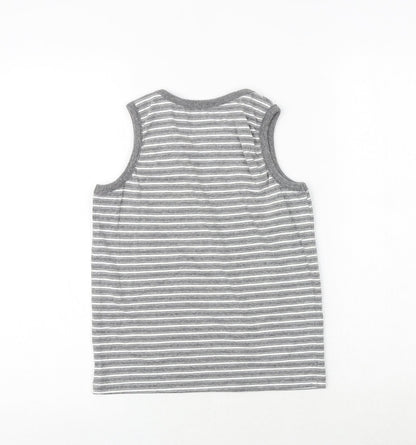NEXT Boys Grey Striped Cotton Basic Tank Size 8 Years Round Neck Pullover
