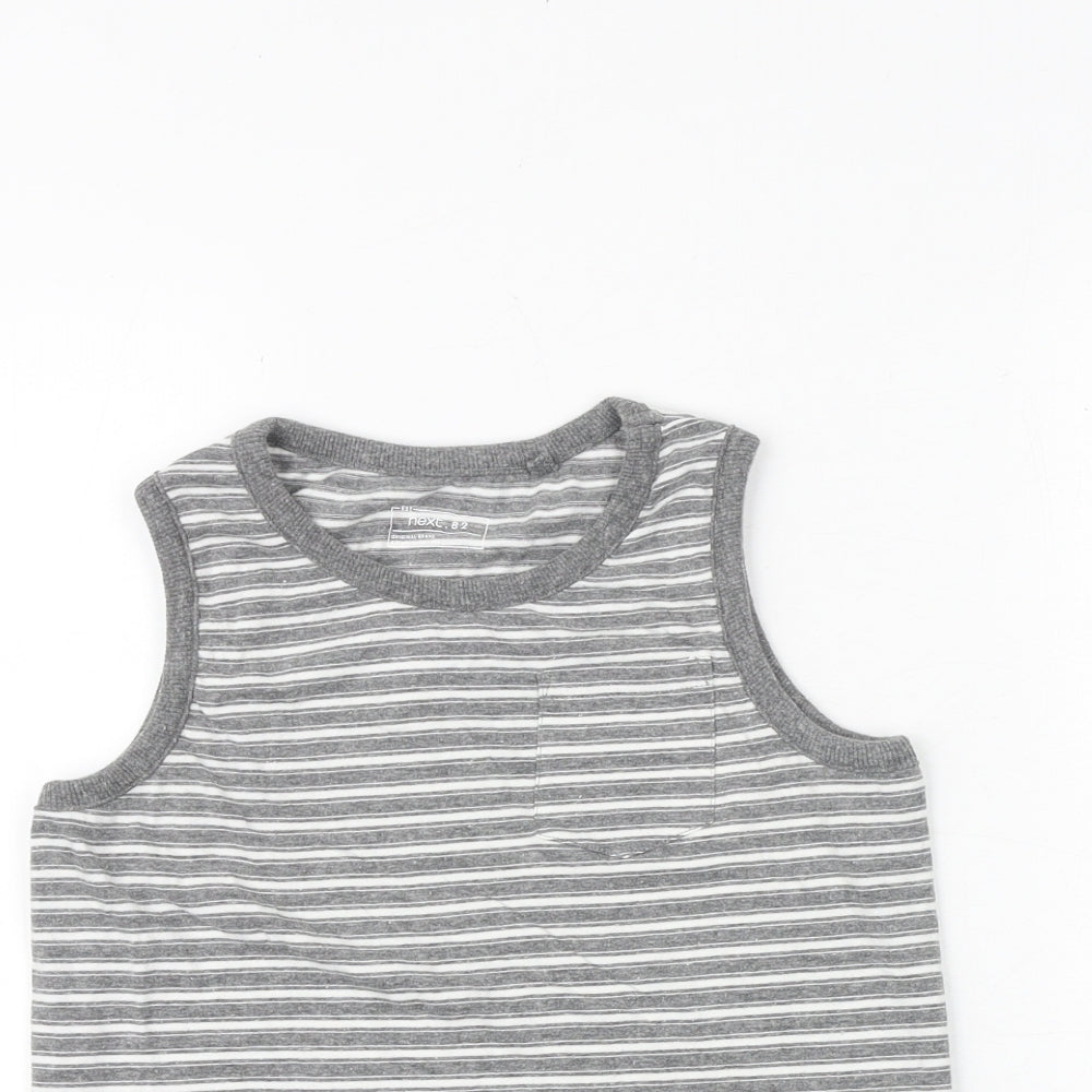 NEXT Boys Grey Striped Cotton Basic Tank Size 8 Years Round Neck Pullover