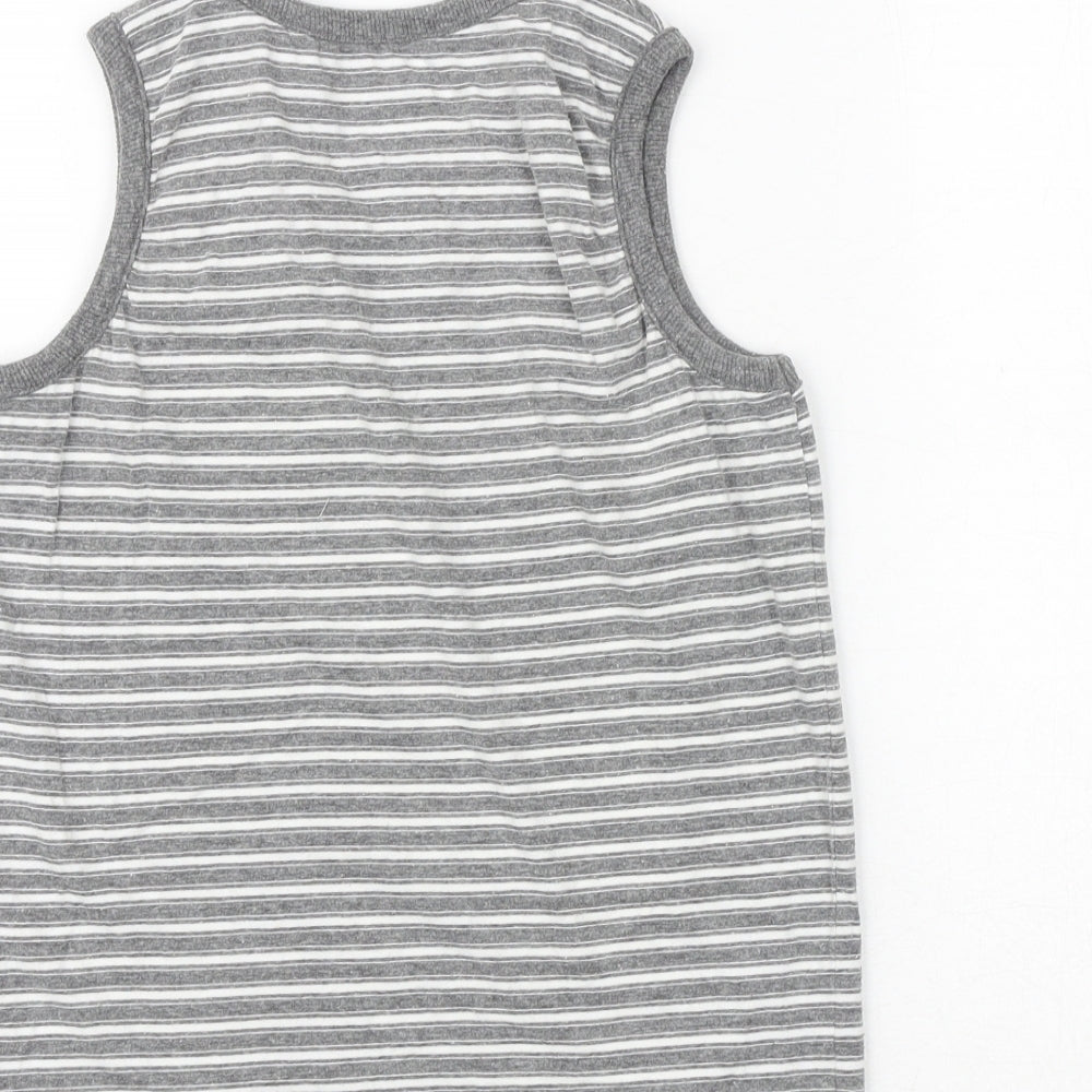NEXT Boys Grey Striped Cotton Basic Tank Size 8 Years Round Neck Pullover