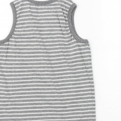 NEXT Boys Grey Striped Cotton Basic Tank Size 8 Years Round Neck Pullover