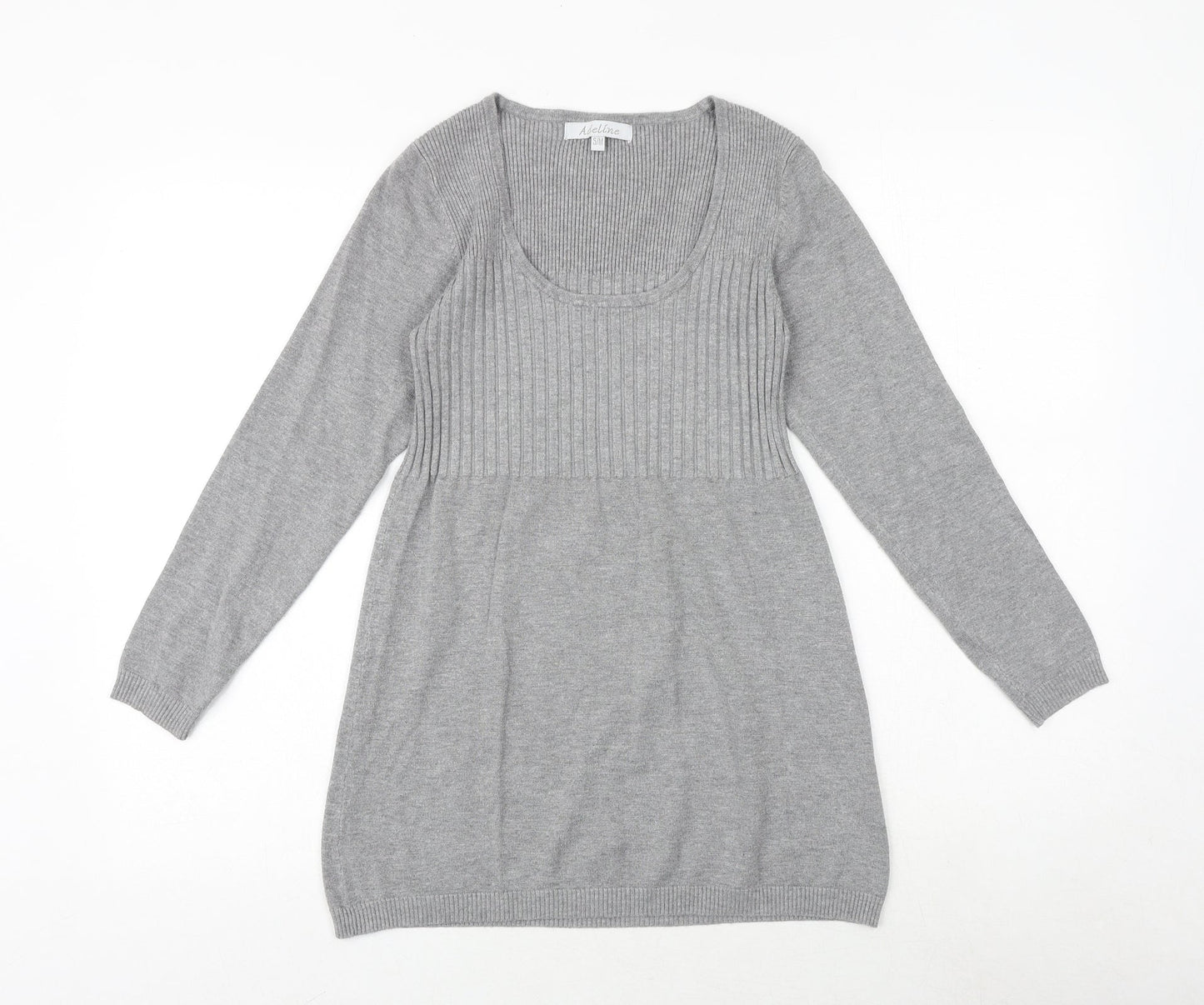 Madeline Womens Grey Scoop Neck Cotton Pullover Jumper Size S - Size S-M