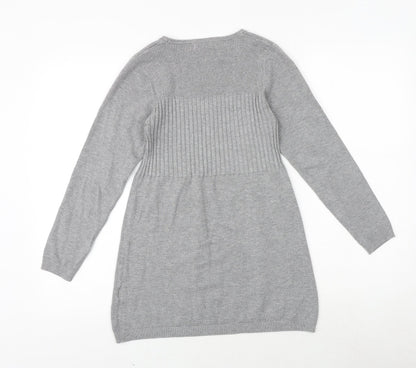 Madeline Womens Grey Scoop Neck Cotton Pullover Jumper Size S - Size S-M