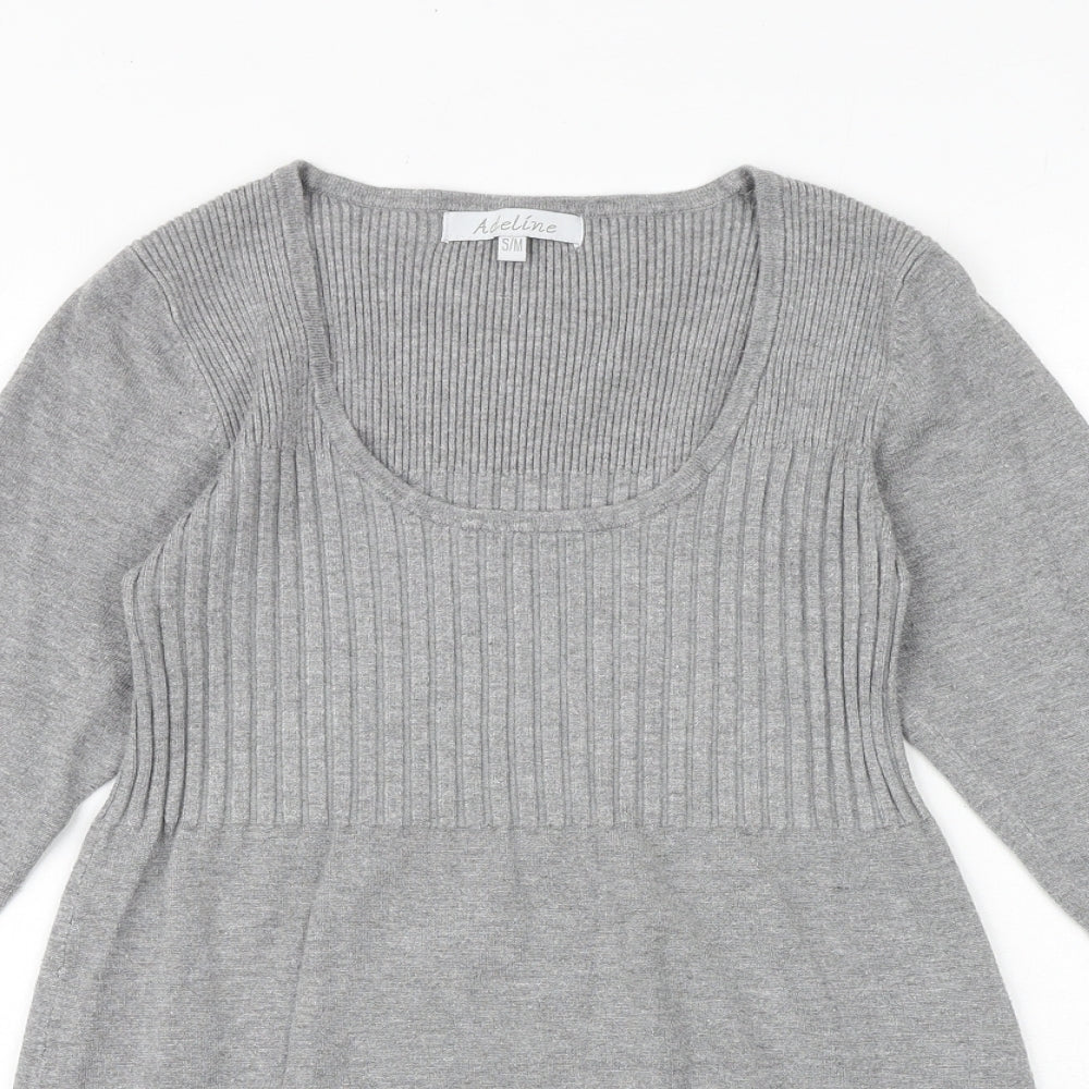 Madeline Womens Grey Scoop Neck Cotton Pullover Jumper Size S - Size S-M
