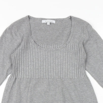 Madeline Womens Grey Scoop Neck Cotton Pullover Jumper Size S - Size S-M