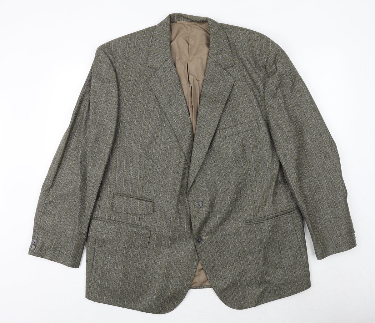 Ted Williams Mens Green Striped Polyester Jacket Suit Jacket Size 42 Regular