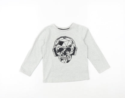 fierce frank Boys Grey Cotton Pullover T-Shirt Size 2-3 Years Crew Neck Pullover - Skull