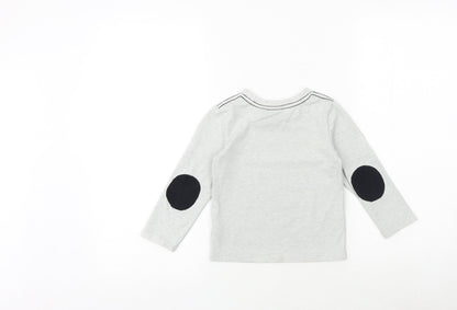 fierce frank Boys Grey Cotton Pullover T-Shirt Size 2-3 Years Crew Neck Pullover - Skull