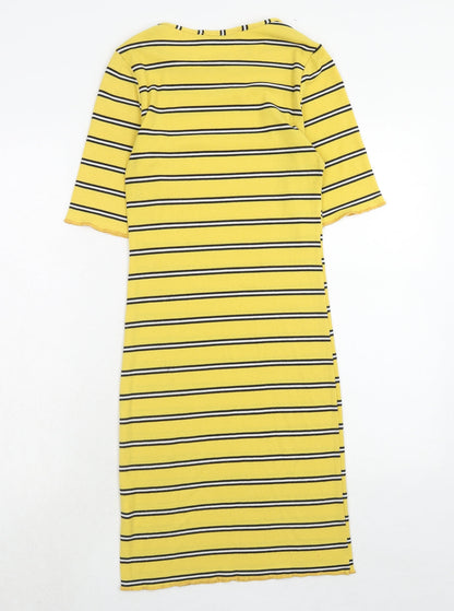 Innocence Womens Yellow Striped Polyester A-Line Size 10 Round Neck Pullover