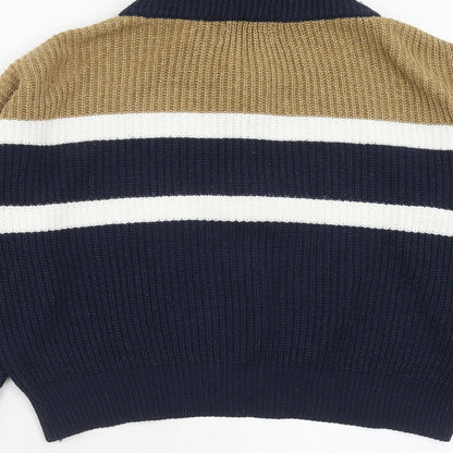 Urban Classics Womens Blue High Neck Acrylic Henley Jumper Size S