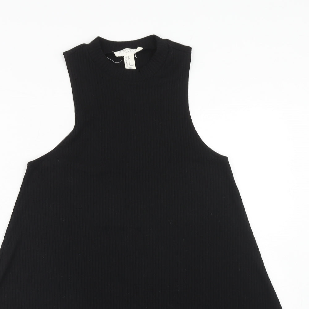 FOREVER 21 Womens Black Polyester Trapeze & Swing Size S Round Neck Pullover