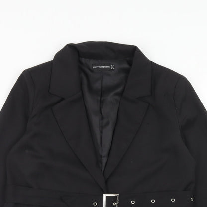 PRETTYLITTLETHING Womens Black Polyester Jacket Blazer Size 8