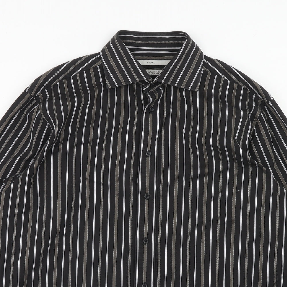 Mens UK Size 15.5 NEXT Black  Button-Up Long Sleeve Casual Shirt