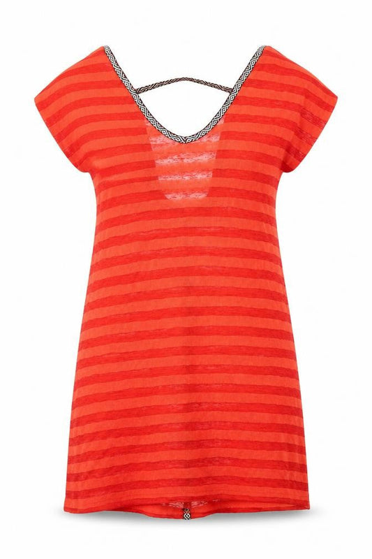 NEXT Womens Orange Striped Polyester T-Shirt Dress Size M Scoop Neck Pullover