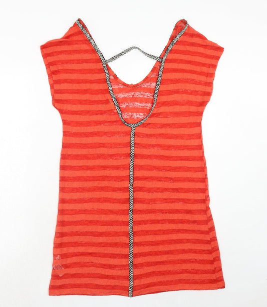 NEXT Womens Orange Striped Polyester T-Shirt Dress Size M Scoop Neck Pullover
