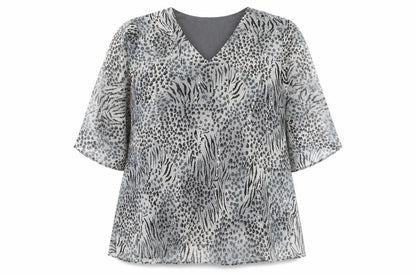 Signature Womens Grey Geometric Polyester Basic Blouse Size 3XL V-Neck