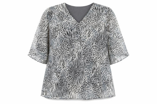 Signature Womens Grey Geometric Polyester Basic Blouse Size 3XL V-Neck