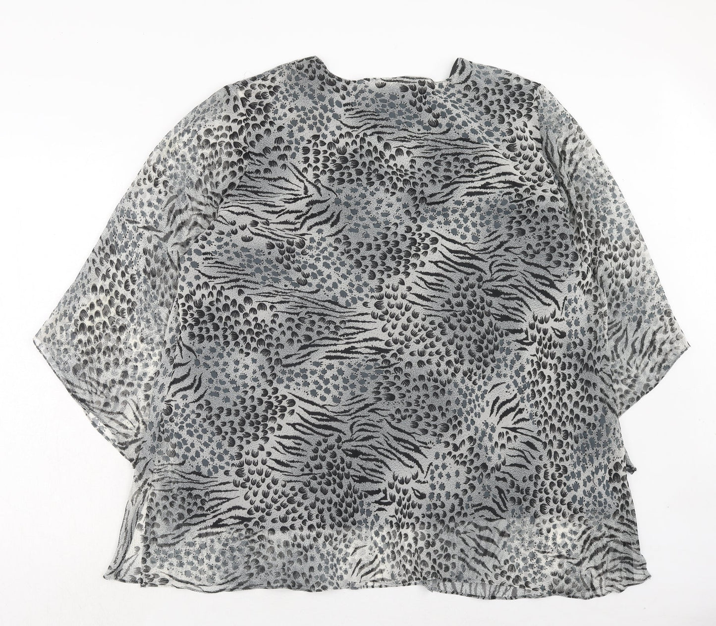 Signature Womens Grey Geometric Polyester Basic Blouse Size 3XL V-Neck
