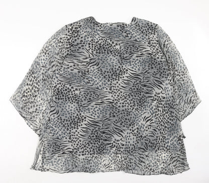 Signature Womens Grey Geometric Polyester Basic Blouse Size 3XL V-Neck