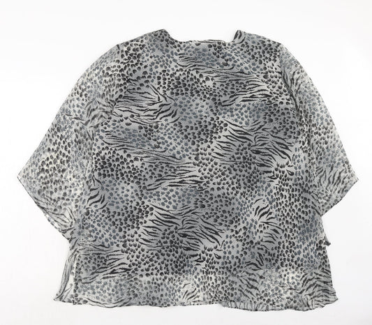 Signature Womens Grey Geometric Polyester Basic Blouse Size 3XL V-Neck