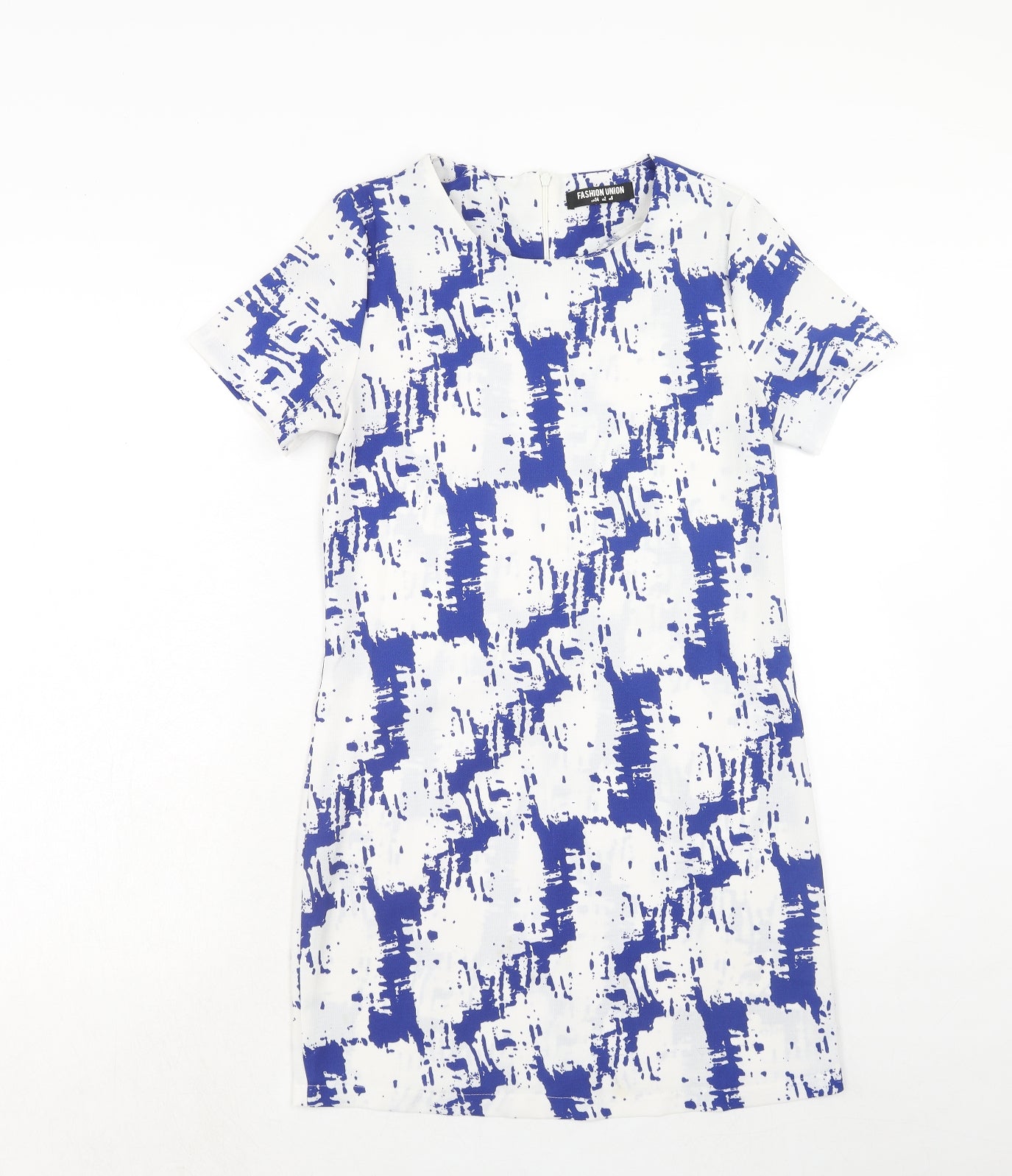 Fashion Union Womens Blue Geometric Polyester A-Line Size 6 Round Neck Zip