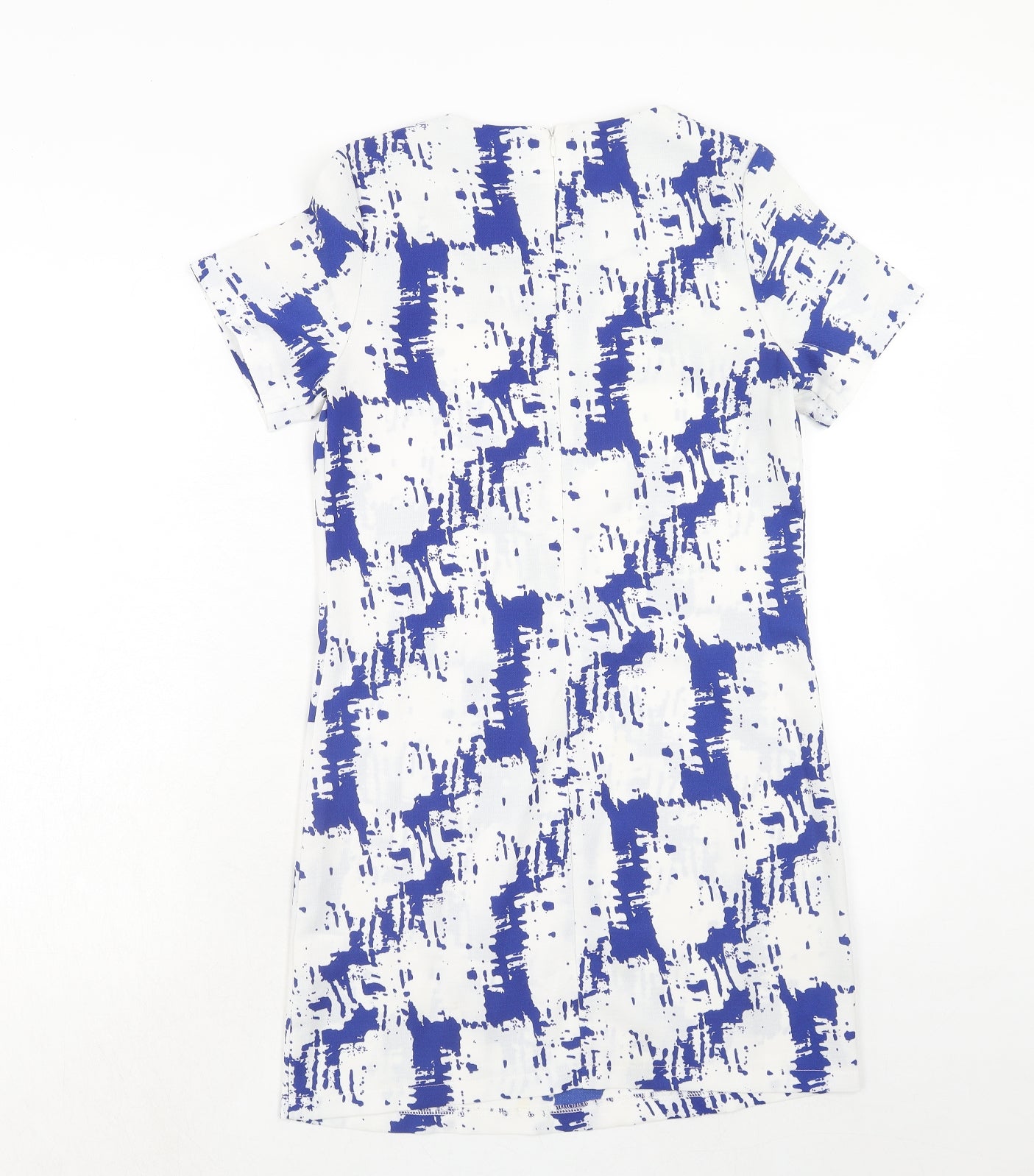 Fashion Union Womens Blue Geometric Polyester A-Line Size 6 Round Neck Zip