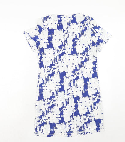 Fashion Union Womens Blue Geometric Polyester A-Line Size 6 Round Neck Zip