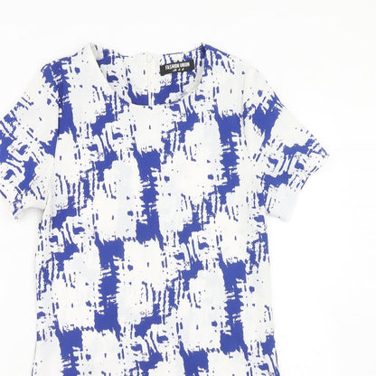 Fashion Union Womens Blue Geometric Polyester A-Line Size 6 Round Neck Zip