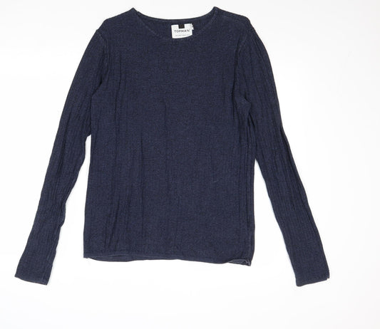 Topman Mens Blue Round Neck Cotton Pullover Jumper Size S Long Sleeve
