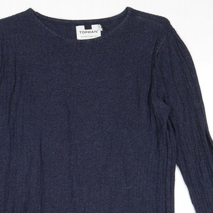Topman Mens Blue Round Neck Cotton Pullover Jumper Size S Long Sleeve