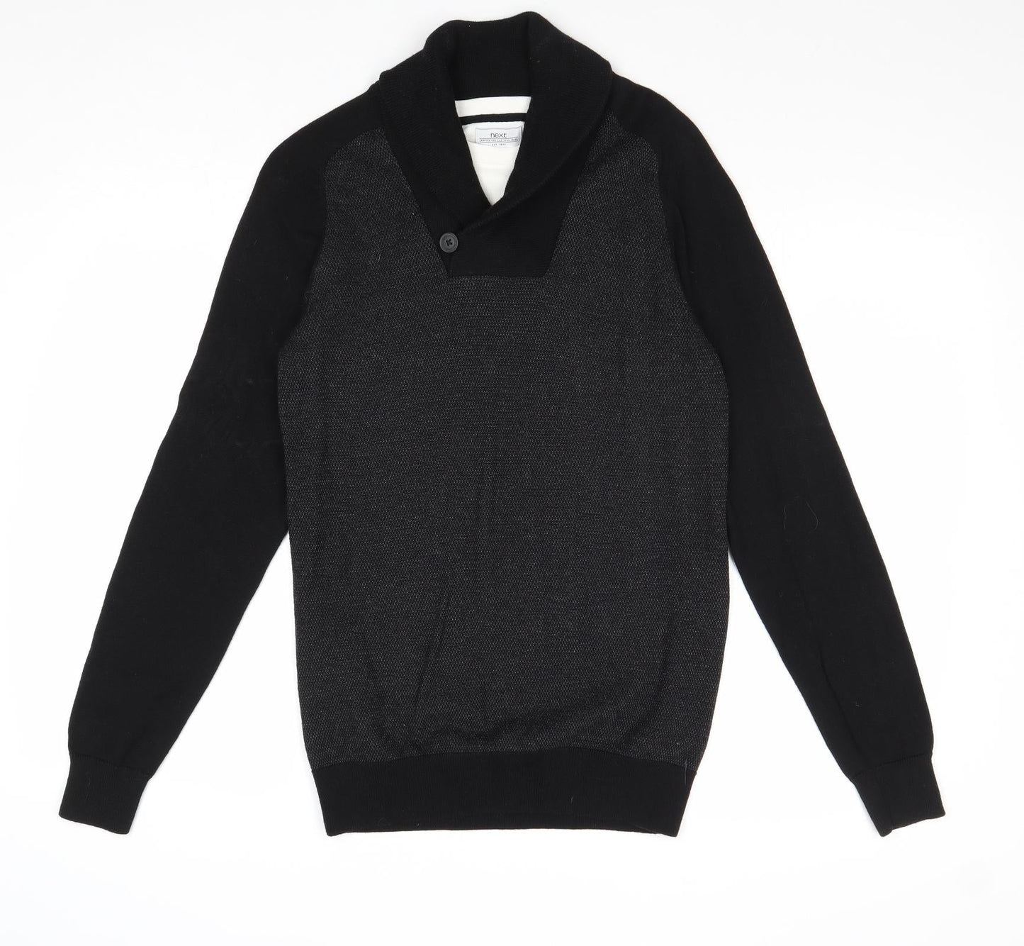 NEXT Mens Black Collared Cotton Pullover Jumper Size S Long Sleeve