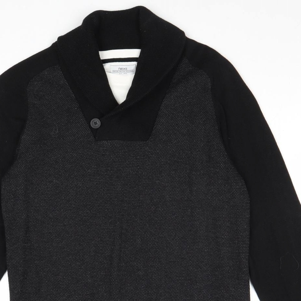 NEXT Mens Black Collared Cotton Pullover Jumper Size S Long Sleeve