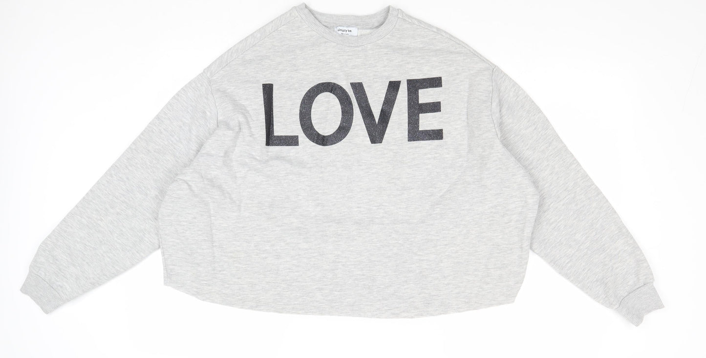 Simply Be Womens Grey Polyester Pullover Sweatshirt Size 12 Pullover - Love