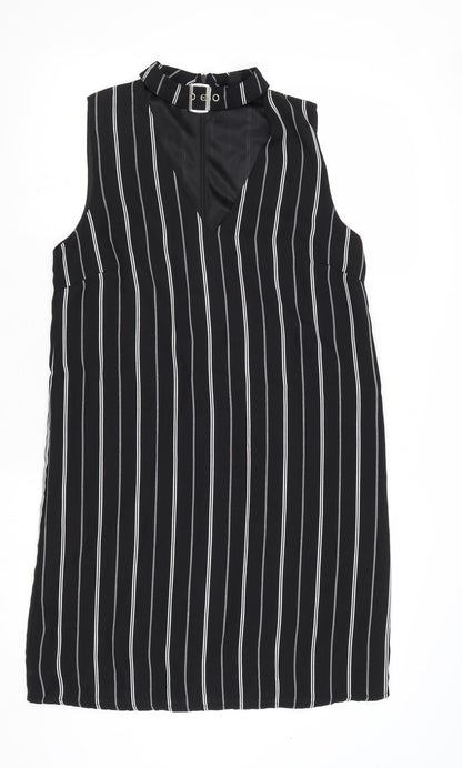 New Look Womens Black Striped Polyester A-Line Size 10 Halter Zip