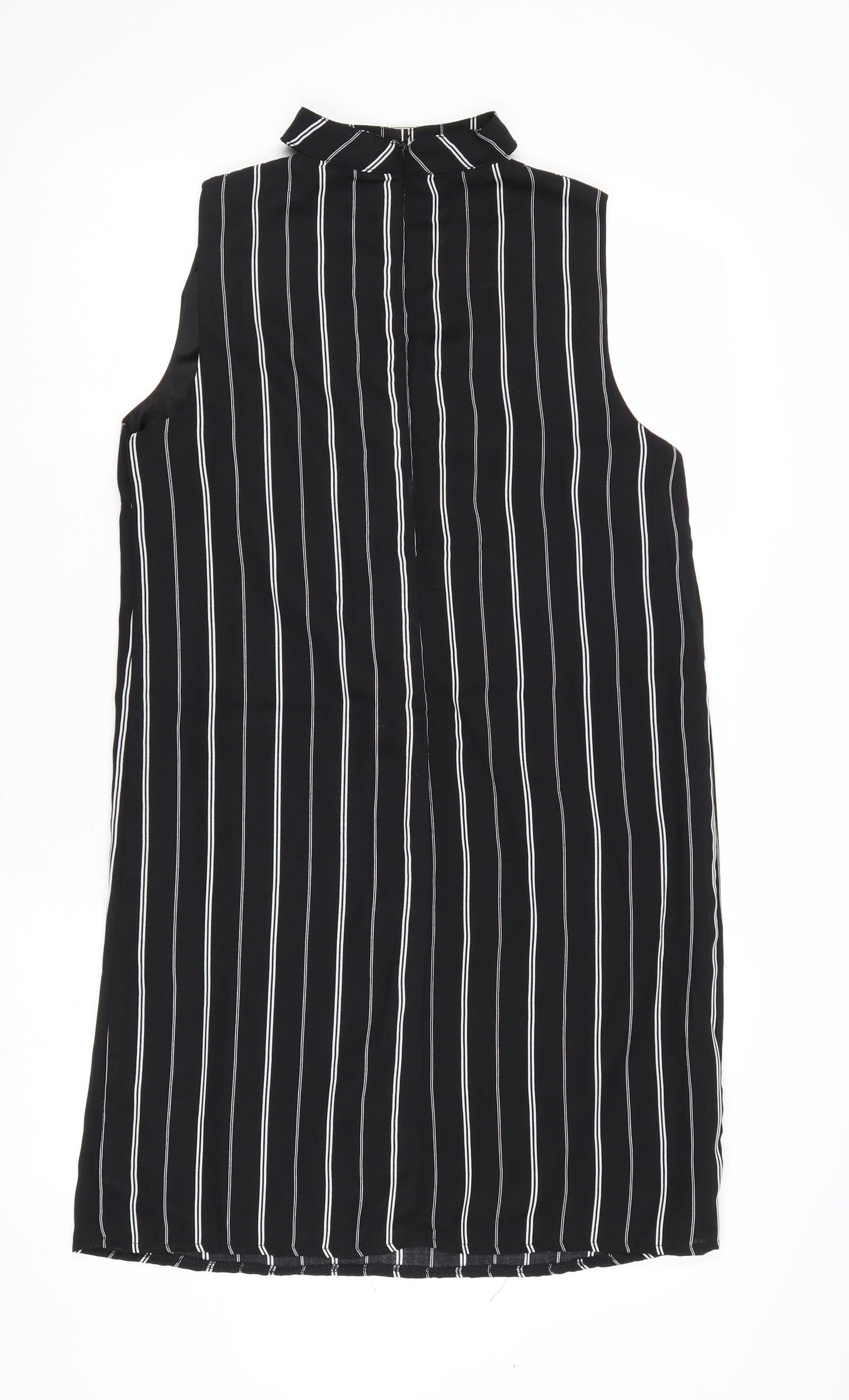 New Look Womens Black Striped Polyester A-Line Size 10 Halter Zip