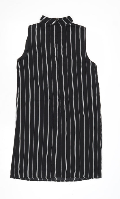 New Look Womens Black Striped Polyester A-Line Size 10 Halter Zip