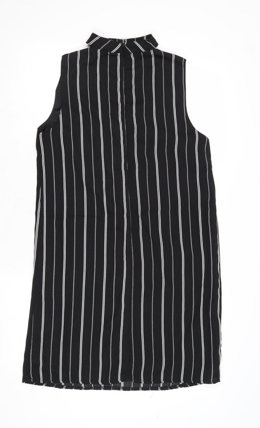 New Look Womens Black Striped Polyester A-Line Size 10 Halter Zip