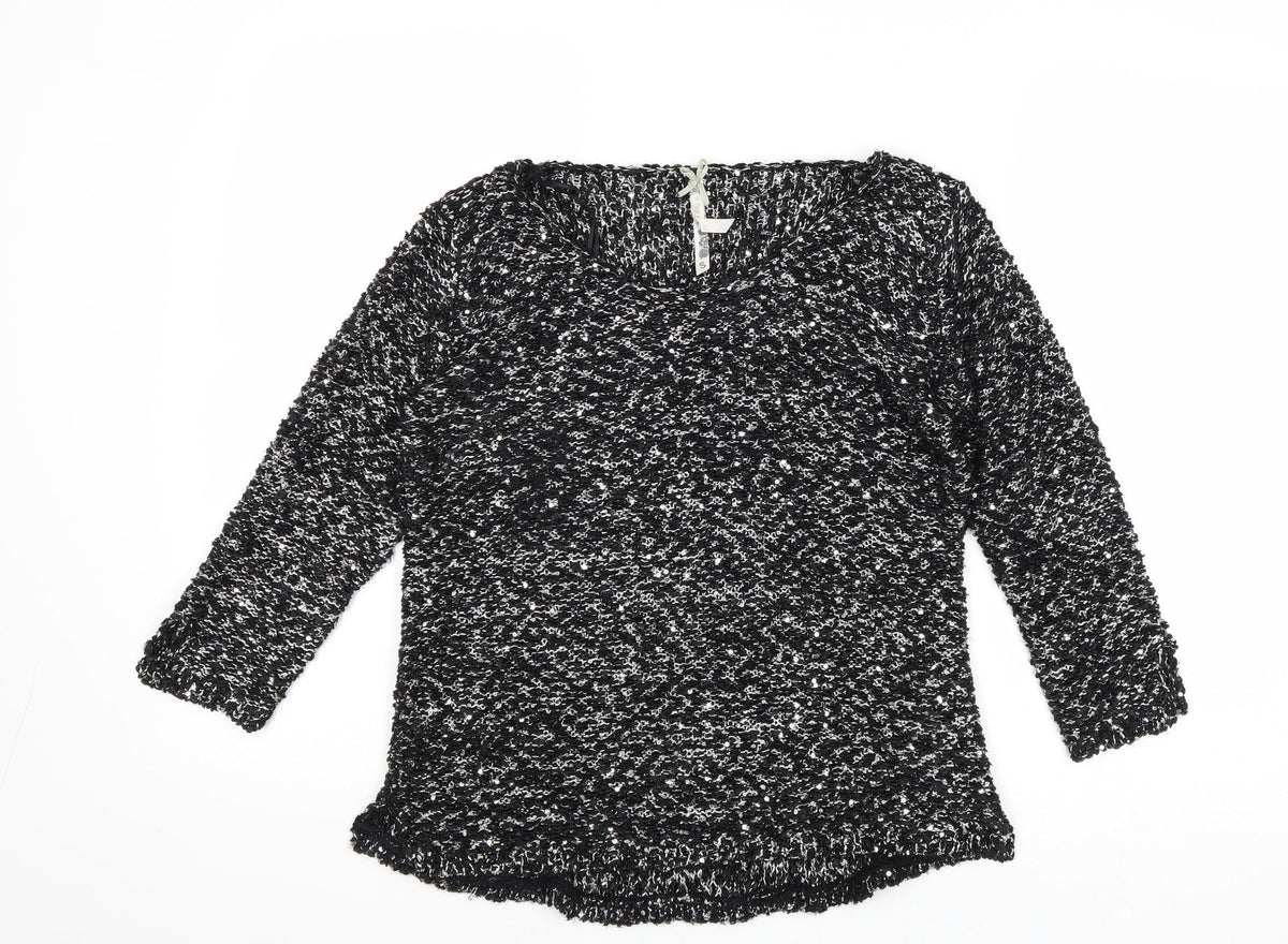 Plaza Italia Womens Black Round Neck Polyester Pullover Jumper Size S