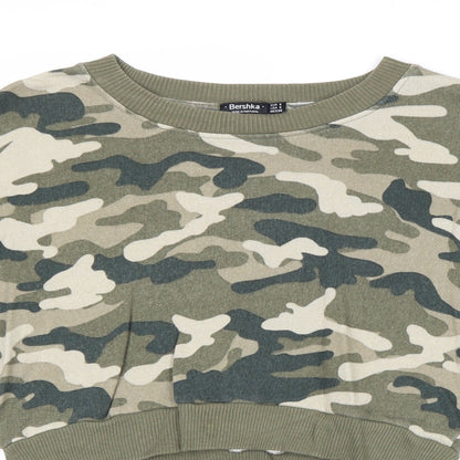 Bershka Womens Green Camouflage Polyester Pullover Sweatshirt Size S Pullover - Gathered Sleeves