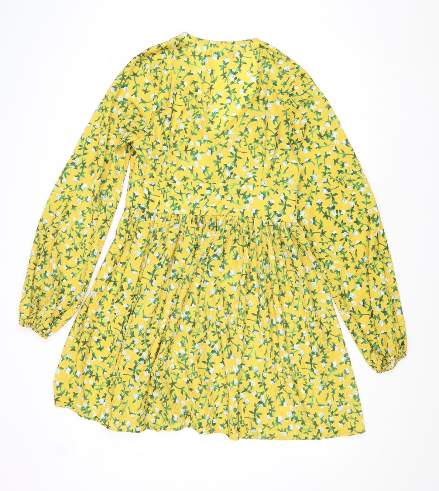 Boohoo Womens Yellow Floral Polyester Fit & Flare Size 10 V-Neck Zip