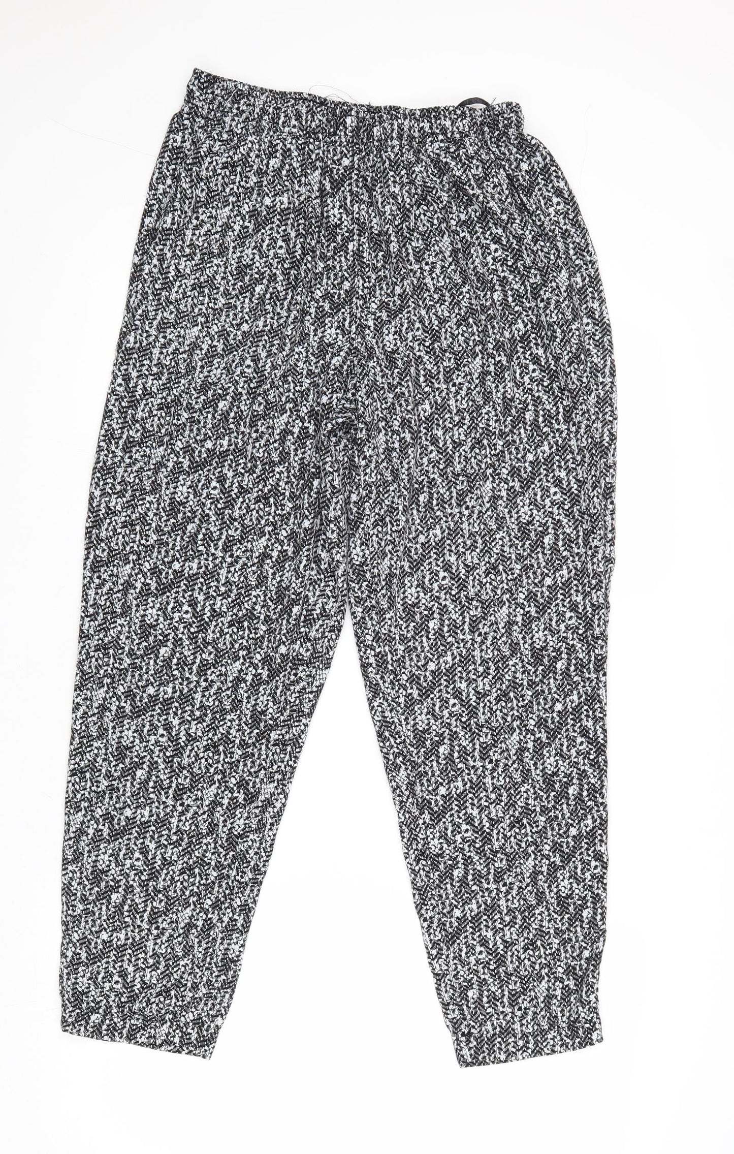 Classic Womens Black Geometric Polyester Trousers Size 12 Regular