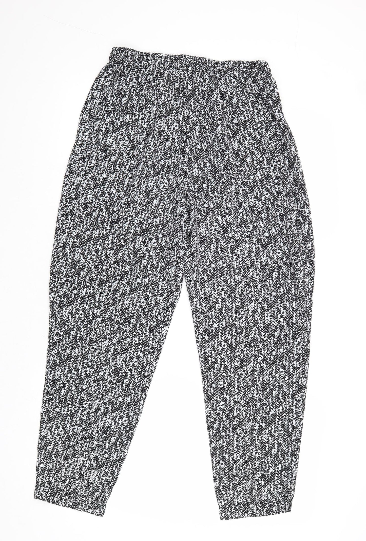Classic Womens Black Geometric Polyester Trousers Size 12 Regular