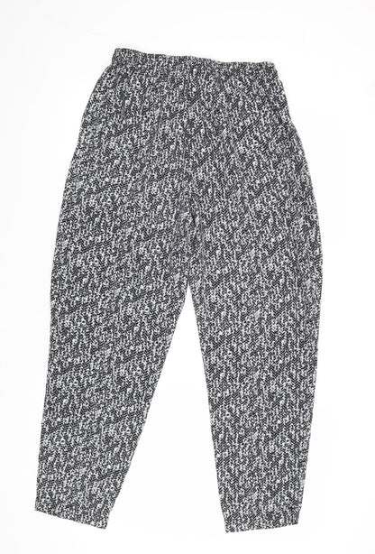 Classic Womens Black Geometric Polyester Trousers Size 12 Regular