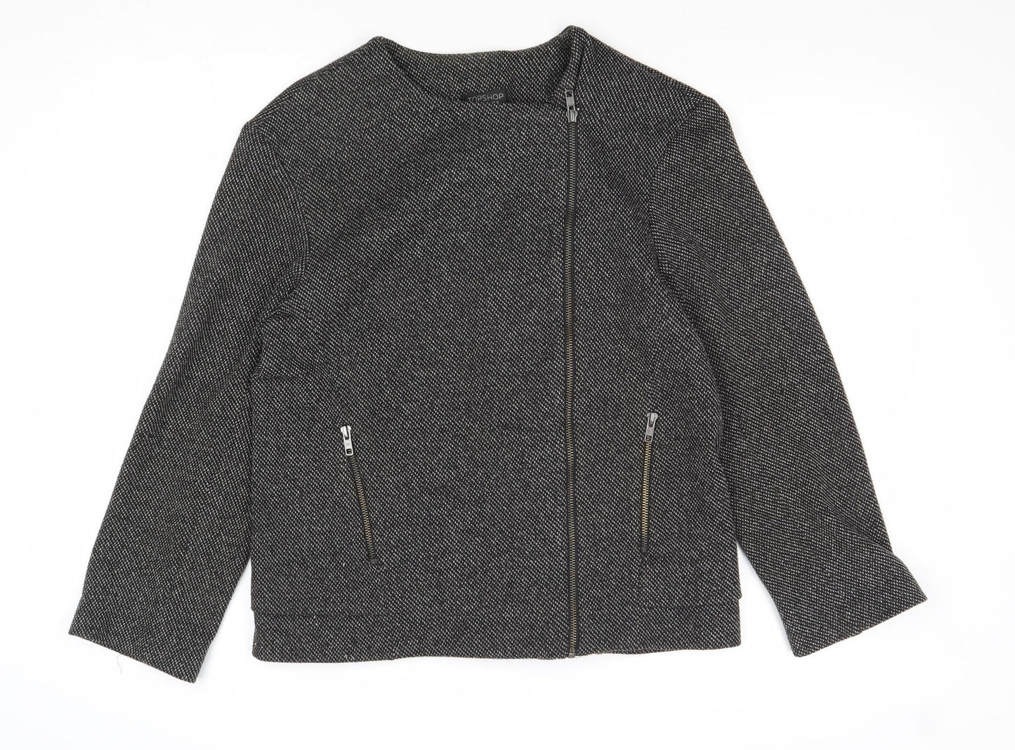 Topshop Womens Black Geometric Biker Jacket Size 10 Zip