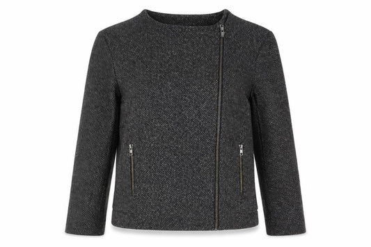 Topshop Womens Black Geometric Biker Jacket Size 10 Zip