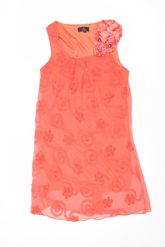 Rage Womens Pink Geometric Polyester A-Line Size 10 Round Neck Pullover - Flower Detail